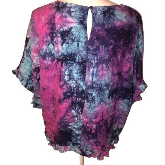 C&C California Tie Dye Top Large Womens Blue Pink Linen Blend Dolman Sleeves - Picture 2 of 8